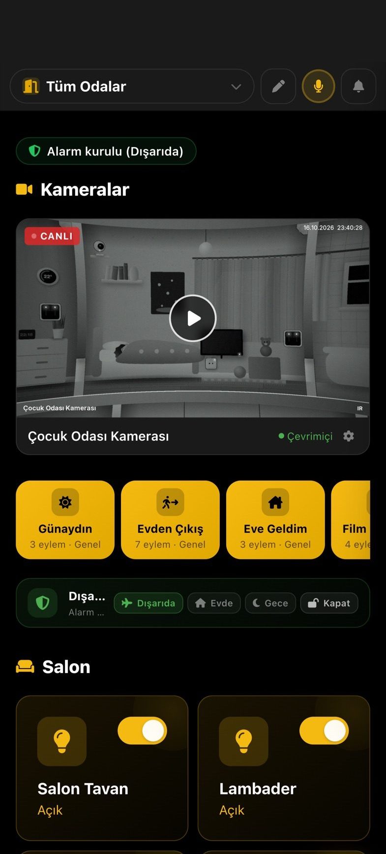 Vois Smart Home uygulaması ana ekranı